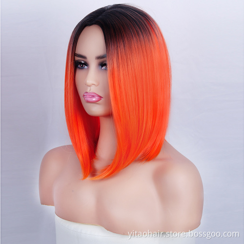 FZY Wholesale price high quality synthetic fibre  wig cosplay  ombre orange short bob synthetic hair wig vendor
